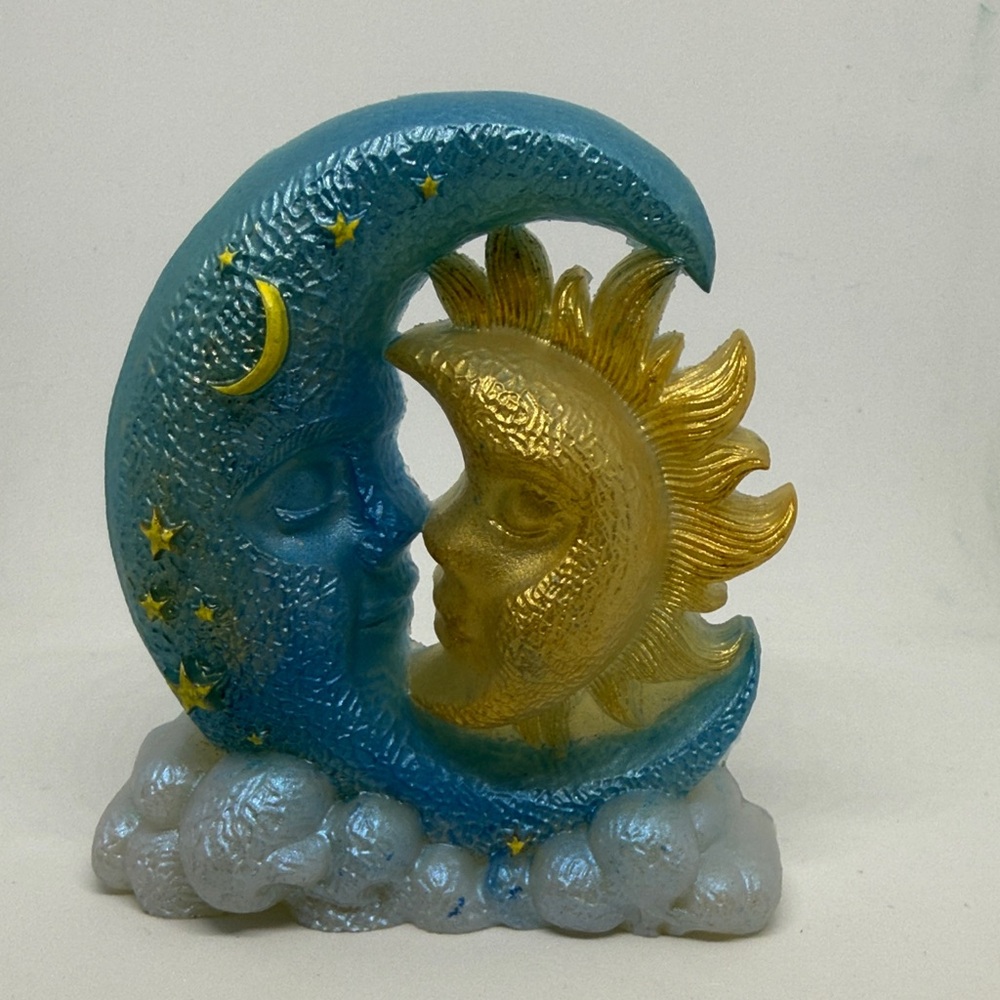 Unique Resin,Celestial Moon & Sun Sculptural Accent in Blue and Gold